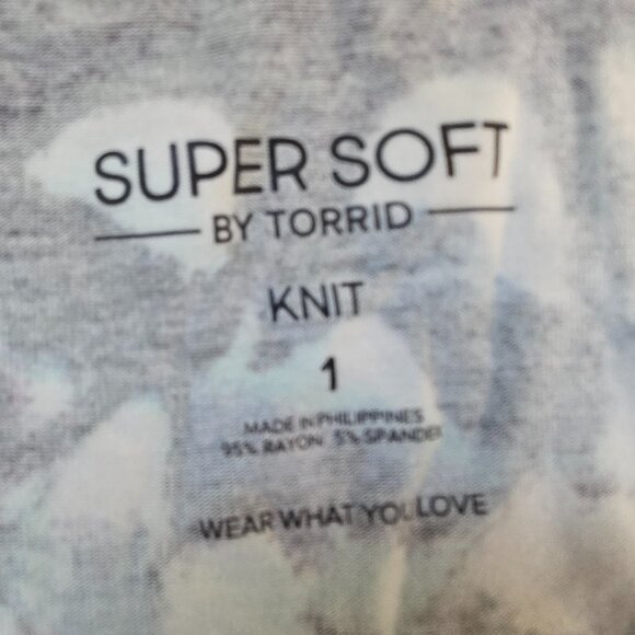 630-12 Torrid Super Soft Knit Floral Babydoll Blue Off Shoulder Top Size 1 (14/1 - Picture 10 of 14